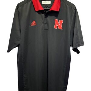 Adidas Men's Nebraska Black and Red Polo Shirt